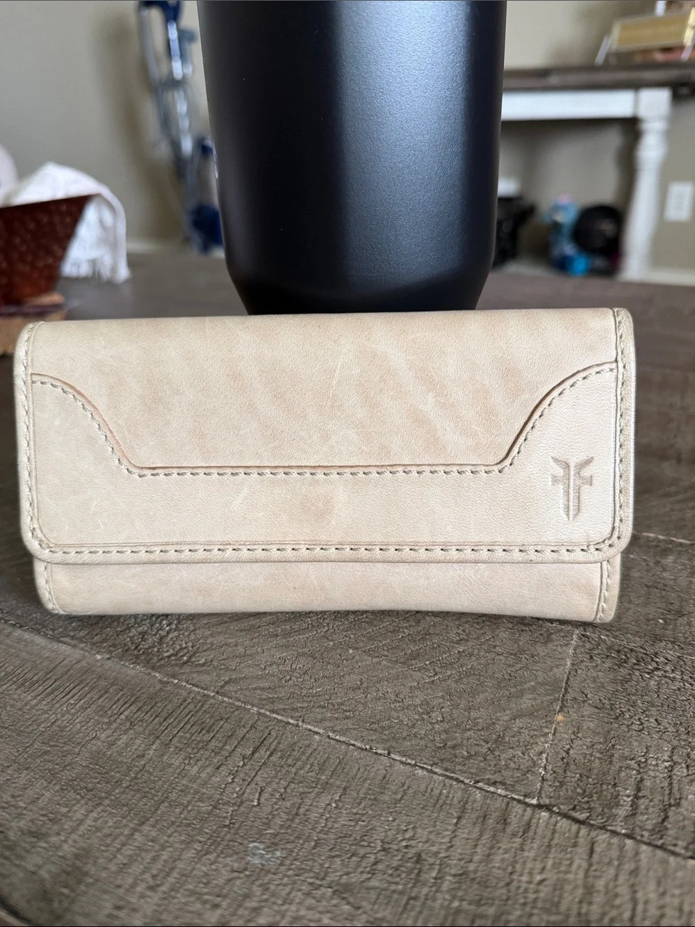 Frye Light Beige Leather Fold-Over Wallet - Picture 1 of 13